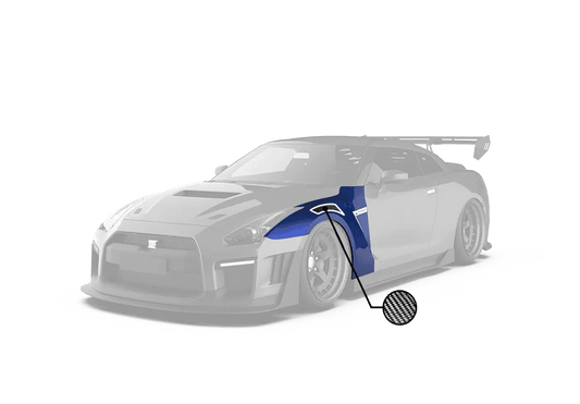 Nissan GTR Nismo T-Spec Black Edition Track Edition Premium Pure 2008 2009 2010 2011 2012 2013 2014 2015 2016 2017 2018 2019 2020 2021 2022 2023 2024 (slightly wider than stock, designed to be compatible with ROBOT CRAFTSMAN front bumper) with Aftermarket Parts - "Godzilla" Narrow Body Rear Front Fenders Carbon Fiber / FRP from Robot Craftsman