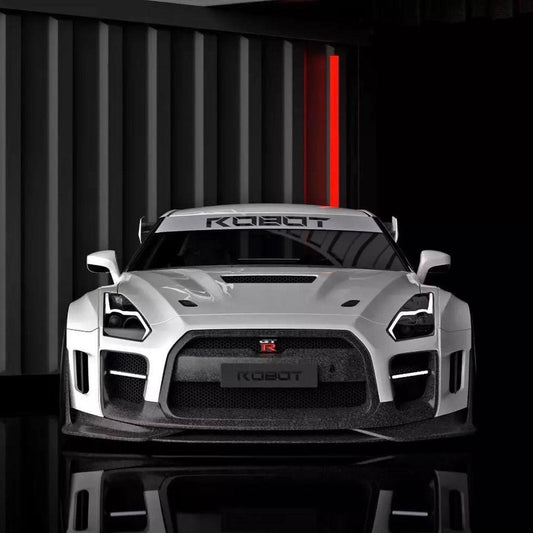 Nissan GTR Nismo Black Edition Track Edition Premium Base CBA DBA 2008 2009 2010 2011 2012 2013 2014 2015 2016 (for installation on 2017 2018 2019 2020 2021 2022 2023 2024 vehicles, 2008 2009 2010 2011 2012 2013 2014 2015 2016 hood is recommended) with Aftermarket Parts - "Godzilla" Widebody Front Bumper & Front Lip Carbon Fiber / FRP from Robot Craftsman