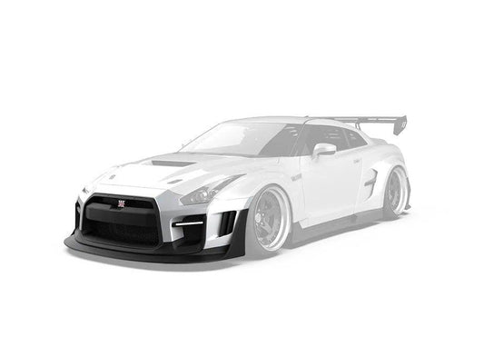 Nissan GTR Nismo Black Edition Track Edition Premium Base CBA DBA 2008 2009 2010 2011 2012 2013 2014 2015 2016 (for installation on 2017 2018 2019 2020 2021 2022 2023 2024 vehicles, 2008 2009 2010 2011 2012 2013 2014 2015 2016 hood is recommended) with Aftermarket Parts - "Godzilla" Widebody Front Bumper & Front Lip Carbon Fiber / FRP from Robot Craftsman