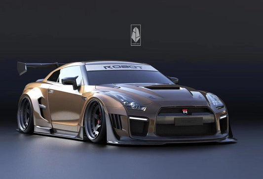 Nissan GTR Nismo Black Edition Track Edition Premium Base CBA DBA 2008 2009 2010 2011 2012 2013 2014 2015 2016 (for installation on 2017 2018 2019 2020 2021 2022 2023 2024 vehicles, 2008 2009 2010 2011 2012 2013 2014 2015 2016 hood is recommended) with Aftermarket Parts - "Godzilla" Widebody Front Bumper & Front Lip Carbon Fiber / FRP from Robot Craftsman