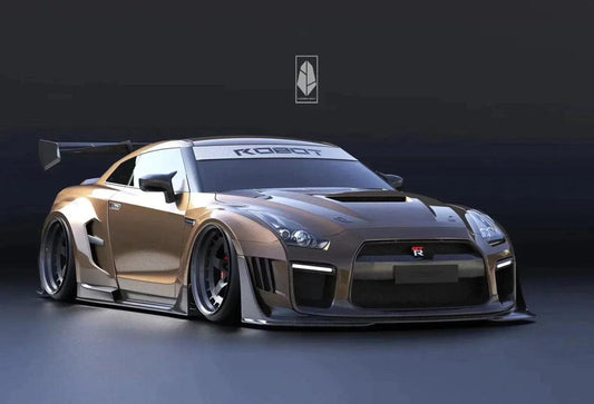 Nissan GTR Nismo T-Spec Black Edition Track Edition Premium Pure CBA DBA EBA 2008 2009 2010 2011 2012 2013 2014 2015 2016 2017 2018 2019 2020 2021 2022 2023 2024 (designed to be compatible with ROBOT CRAFTSMAN front bumper) with Aftermarket Parts - "Godzilla" Widebody Wheel Arches & Side Skirts Carbon Fiber / FRP from Robot Craftsman