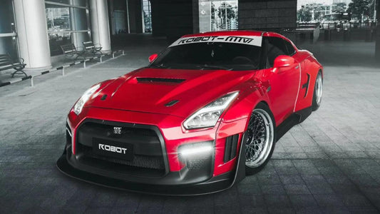 Nissan GTR Nismo T-Spec Black Edition Track Edition Premium Pure CBA DBA EBA 2008 2009 2010 2011 2012 2013 2014 2015 2016 2017 2018 2019 2020 2021 2022 2023 2024 (designed to be compatible with ROBOT CRAFTSMAN front bumper) with Aftermarket Parts - "Godzilla" Widebody Wheel Arches & Side Skirts Carbon Fiber / FRP from Robot Craftsman