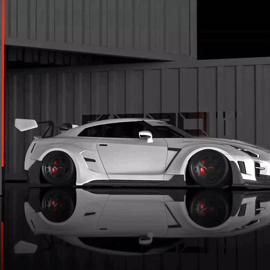 Nissan GTR Nismo T-Spec Black Edition Track Edition Premium Pure CBA DBA EBA 2008 2009 2010 2011 2012 2013 2014 2015 2016 2017 2018 2019 2020 2021 2022 2023 2024 (designed to be compatible with ROBOT CRAFTSMAN front bumper) with Aftermarket Parts - "Godzilla" Widebody Wheel Arches & Side Skirts Carbon Fiber / FRP from Robot Craftsman