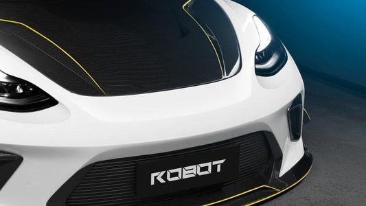Tesla Model 3 Performance Long Range Standard Base 2017 2018 2019 2020 2021 2022 2023 with Aftermarket Parts - "HACKER" Narrow Body Front Bumper & Front Splitter Carbon Fiber / FRP from Robot Craftsman