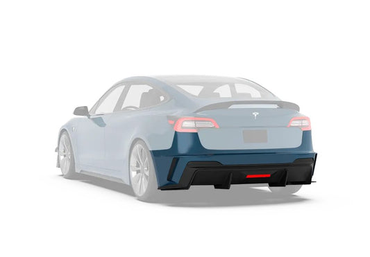 Tesla Model 3 Performance Long Range Standard Base 2017 2018 2019 2020 2021 2022 2023 with Aftermarket Parts - "HACKER" Rear Bumper & Diffuser Carbon Fiber / FRP from Robot Craftsman
