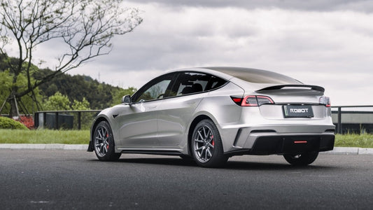 Tesla Model 3 Performance Long Range Standard Base 2017 2018 2019 2020 2021 2022 2023 with Aftermarket Parts - "HACKER" Rear Bumper & Diffuser Carbon Fiber / FRP from Robot Craftsman