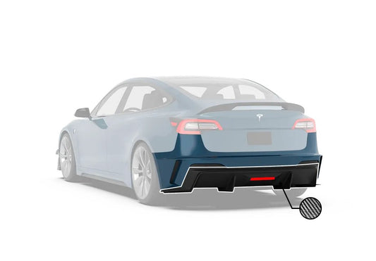 Tesla Model 3 Performance Long Range Standard Base 2017 2018 2019 2020 2021 2022 2023 with Aftermarket Parts - "HACKER" Rear Bumper & Diffuser Carbon Fiber / FRP from Robot Craftsman