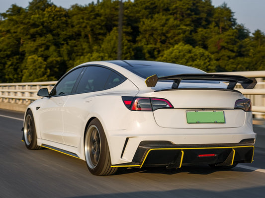 Tesla Model 3 Performance Long Range Standard Base 2017 2018 2019 2020 2021 2022 2023 with Aftermarket Parts - "HACKER" Rear Bumper & Diffuser Carbon Fiber / FRP from Robot Craftsman