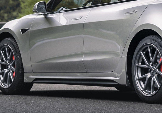 Tesla Model 3 Performance Long Range Standard Base 2017 2018 2019 2020 2021 2022 2023 with Aftermarket Parts - "Hacker" Narrow Body Side Skirts Carbon Fiber / FRP from Robot Craftsman