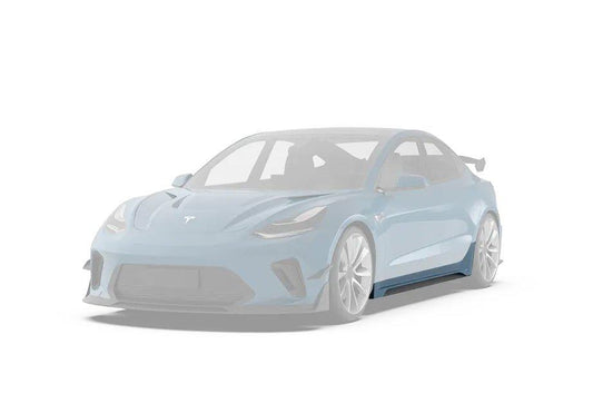 Tesla Model 3 Performance Long Range Standard Base 2017 2018 2019 2020 2021 2022 2023 with Aftermarket Parts - "Hacker" Narrow Body Side Skirts Carbon Fiber / FRP from Robot Craftsman