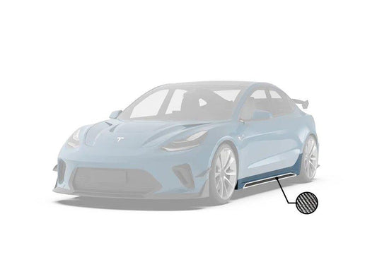 Tesla Model 3 Performance Long Range Standard Base 2017 2018 2019 2020 2021 2022 2023 with Aftermarket Parts - "Hacker" Narrow Body Side Skirts Carbon Fiber / FRP from Robot Craftsman