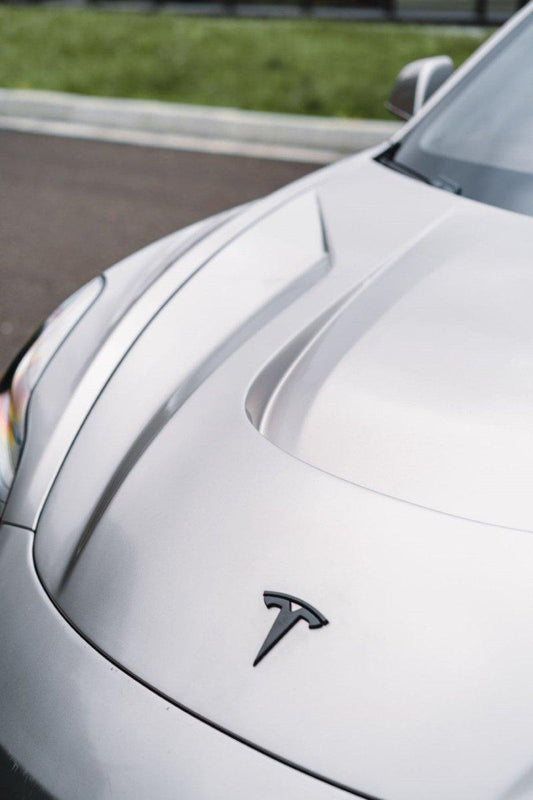 Tesla Model 3 Performance Long Range Standard Base 2017 2018 2019 2020 2021 2022 2023 with Aftermarket Parts - "Hacker" V1 Hood Bonnet Carbon Fiber / FRP from Robot Craftsman