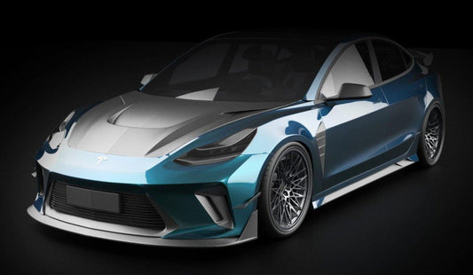 Tesla Model 3 Performance Long Range Standard Base 2017 2018 2019 2020 2021 2022 2023 with Aftermarket Parts - "Hacker" V1 Hood Bonnet Carbon Fiber / FRP from Robot Craftsman