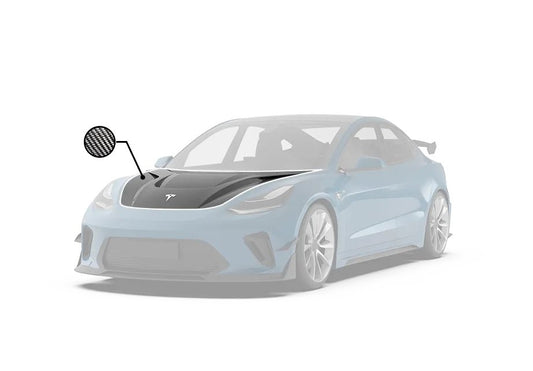 Tesla Model 3 Performance Long Range Standard Base 2017 2018 2019 2020 2021 2022 2023 with Aftermarket Parts - "Hacker" V1 Hood Bonnet Carbon Fiber / FRP from Robot Craftsman