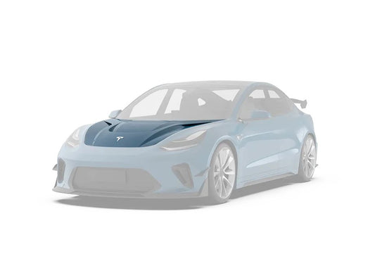 Tesla Model 3 Performance Long Range Standard Base 2017 2018 2019 2020 2021 2022 2023 with Aftermarket Parts - "Hacker" V1 Hood Bonnet Carbon Fiber / FRP from Robot Craftsman