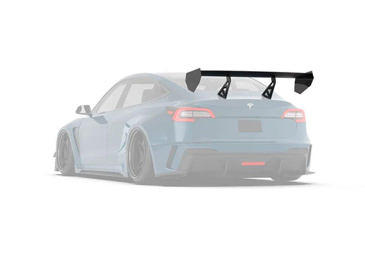Tesla Model 3 Performance Long Range Standard Base 2017 2018 2019 2020 2021 2022 2023 with Aftermarket Parts - "Hacker" V2 GT Rear Spoiler Wing Carbon Fiber / FRP from Robot Craftsman