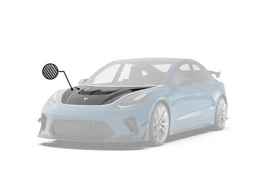 Tesla Model 3 Performance Long Range Standard Base 2017 2018 2019 2020 2021 2022 2023 with Aftermarket Parts - "Hacker" V2 Hood Bonnet Carbon Fiber / FRP from Robot Craftsman
