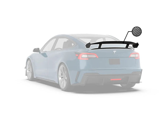 Tesla Model 3 Performance Long Range Standard Base 2017 2018 2019 2020 2021 2022 2023 with Aftermarket Parts - "Hacker" V3 Double Decker Rear Spoiler Wing Carbon Fiber / FRP from Robot Craftsman