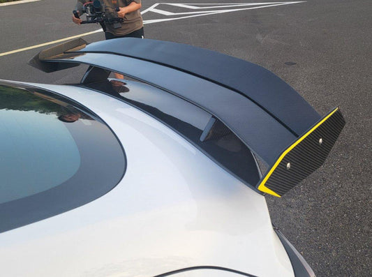Tesla Model 3 Performance Long Range Standard Base 2017 2018 2019 2020 2021 2022 2023 with Aftermarket Parts - "Hacker" V3 Double Decker Rear Spoiler Wing Carbon Fiber / FRP from Robot Craftsman