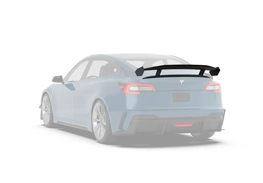 Tesla Model 3 Performance Long Range Standard Base 2017 2018 2019 2020 2021 2022 2023 with Aftermarket Parts - "Hacker" V3 Double Decker Rear Spoiler Wing Carbon Fiber / FRP from Robot Craftsman