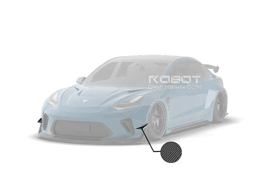 Tesla Model 3 Performance Long Range Standard Base 2017 2018 2019 2020 2021 2022 2023 with Aftermarket Parts - "Hacker" Widebody Front Bumper Canards Carbon Fiber / FRP from Robot Craftsman