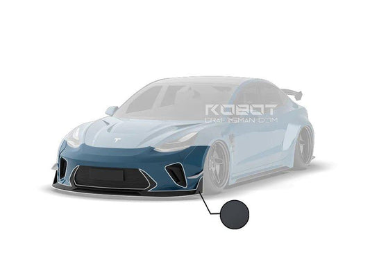 Tesla Model 3 Performance Long Range Standard Base 2017 2018 2019 2020 2021 2022 2023 with Aftermarket Parts - "HACKER" Widebody Front Bumper & Front Splitter Carbon Fiber / FRP from Robot Craftsman