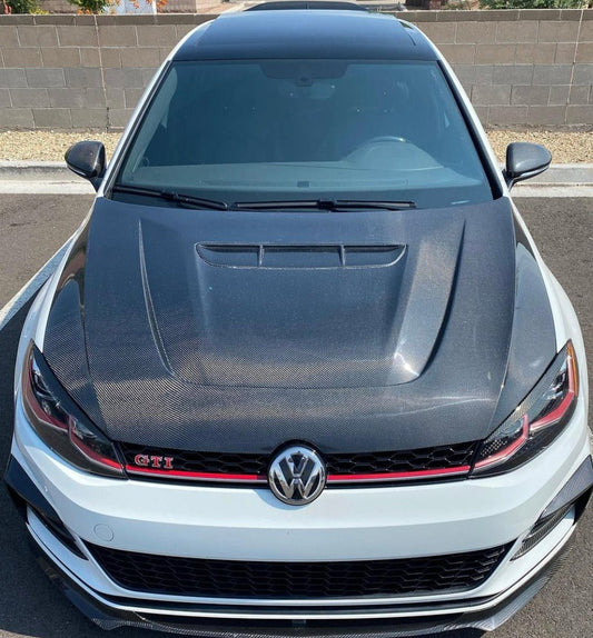 Volkswagen Golf R GTI Base MK7 MK7.5 2015 2016 2017 2018 2019 2020 2021 with Aftermarket Parts - Hood Bonnet Carbon Fiber / FRP from Robot Craftsman