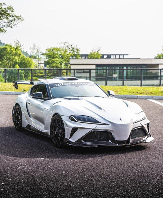 Toyota Supra MK5 A90 A91 3.0 2.0 2020-ON with Aftermarket Parts - "Hyperion" Narrow Body Front Bumper & Lip Carbon Fiber / FRP from Robot Craftsman