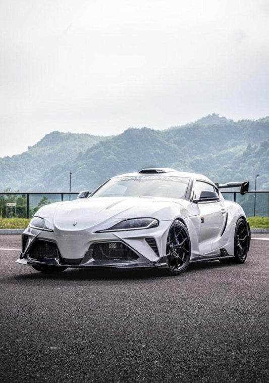 Toyota Supra MK5 A90 A91 3.0 2.0 2020-ON with Aftermarket Parts - "Hyperion" Narrow Body Front Bumper & Lip Carbon Fiber / FRP from Robot Craftsman