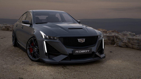 Cadillac CT5 CT5-V Sport Premium Luxury Base 2020 2021 2022 2023 2024 with Aftermarket Parts - "PRISM" Front Bumper & Front Lip Carbon Fiber / FRP from Robot Craftsman