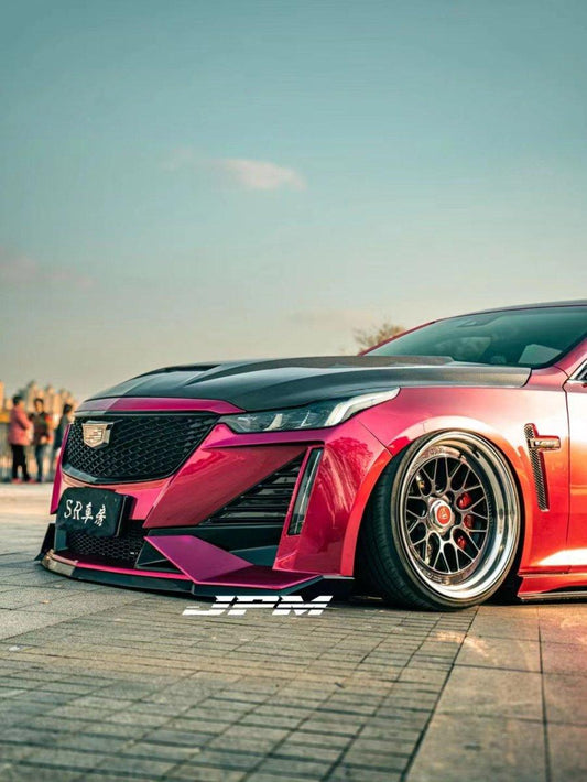 Cadillac CT5 CT5-V Sport Premium Luxury Base 2020 2021 2022 2023 2024 with Aftermarket Parts - "PRISM" Front Bumper & Front Lip Carbon Fiber / FRP from Robot Craftsman