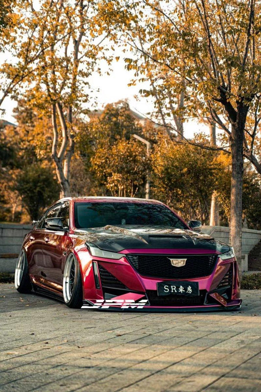 Cadillac CT5 CT5-V Sport Premium Luxury Base 2020 2021 2022 2023 2024 with Aftermarket Parts - "PRISM" Front Bumper & Front Lip Carbon Fiber / FRP from Robot Craftsman