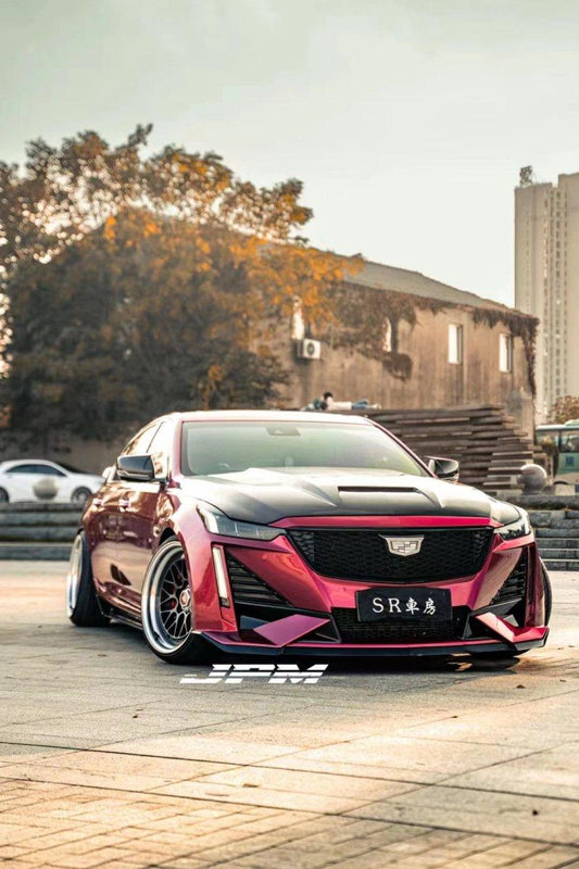 Cadillac CT5 CT5-V Sport Premium Luxury Base 2020 2021 2022 2023 2024 with Aftermarket Parts - "PRISM" Front Bumper & Front Lip Carbon Fiber / FRP from Robot Craftsman