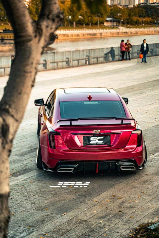 Cadillac CT5 CT5-V Blackwing Sport Premium Luxury Base 2020 2021 2022 2023 2024 with Aftermarket Parts - "PRISM" Rear Bumper & Diffuser Carbon Fiber / FRP from Robot Craftsman