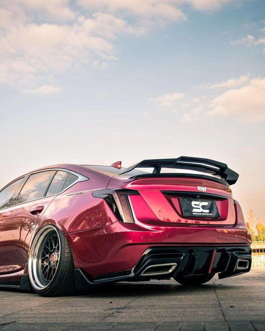 Cadillac CT5 CT5-V Blackwing Sport Premium Luxury Base 2020 2021 2022 2023 2024 with Aftermarket Parts - "PRISM" Rear Bumper & Diffuser Carbon Fiber / FRP from Robot Craftsman