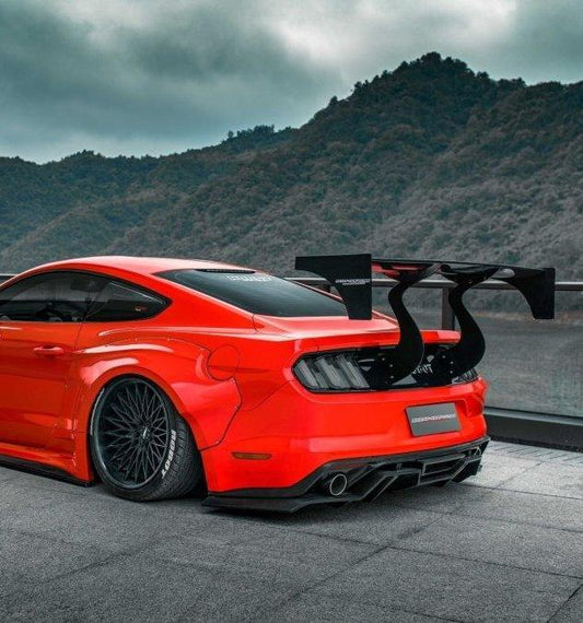 Ford Mustang Ecoboost V6 GT March1 Bullitt S550.1 S550.2 2015 2016 2017 2018 2019 2020 2021 2022 2023 (note: dual exhaust tips) with Aftermarket Parts - "STORM" Rear GT Wing Carbon Fiber / FRP from Robot Craftsman
