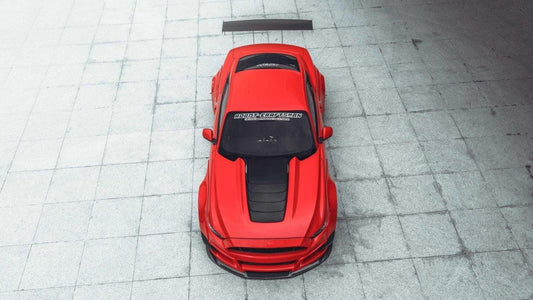 Ford Mustang Ecoboost V6 GT March1 Bullitt S550.1 S550.2 2015 2016 2017 2018 2019 2020 2021 2022 2023 (note: dual exhaust tips) with Aftermarket Parts - "STORM" Rear GT Wing Carbon Fiber / FRP from Robot Craftsman
