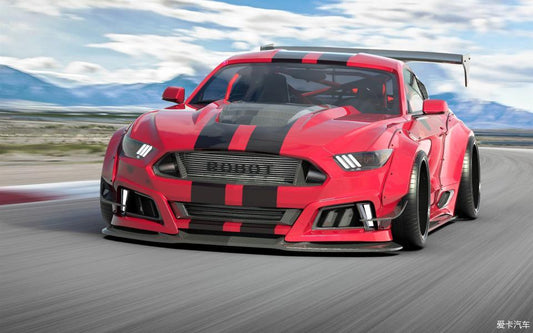 Ford Mustang Ecoboost V6 GT March1 Bullitt S550.1 S550.2 2015 2016 2017 2018 2019 2020 2021 2022 2023 (note: dual exhaust tips) with Aftermarket Parts - "STORM" Rear GT Wing Carbon Fiber / FRP from Robot Craftsman