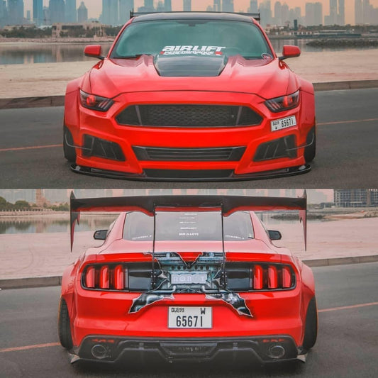 Ford Mustang Ecoboost V6 GT March1 Bullitt S550.1 S550.2 2015 2016 2017 2018 2019 2020 2021 2022 2023 (note: dual exhaust tips) with Aftermarket Parts - "STORM" Rear GT Wing Carbon Fiber / FRP from Robot Craftsman