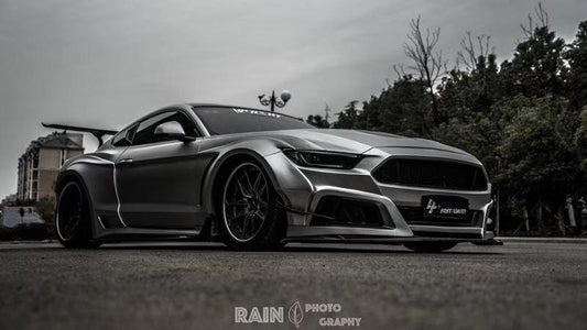 Ford Mustang Ecoboost V6 GT March1 Bullitt S550.1 S550.2 2015 2016 2017 2018 2019 2020 2021 2022 2023 (note: dual exhaust tips) with Aftermarket Parts - "STORM" Rear GT Wing Carbon Fiber / FRP from Robot Craftsman