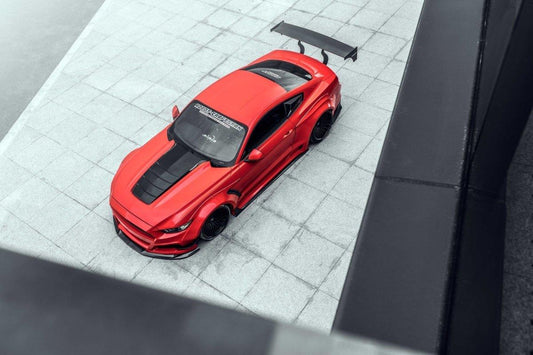 Ford Mustang Ecoboost V6 GT March1 Bullitt S550.1 S550.2 2015 2016 2017 2018 2019 2020 2021 2022 2023 (note: dual exhaust tips) with Aftermarket Parts - "STORM" Rear GT Wing Carbon Fiber / FRP from Robot Craftsman