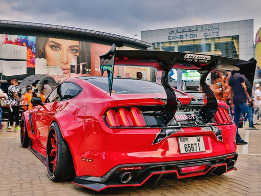 Ford Mustang Ecoboost V6 GT March1 Bullitt S550.1 S550.2 2015-2023 (note: dual exhaust tips) with Aftermarket Parts - "STORM" Rear Diffuser Carbon Fiber / FRP from Robot Craftsman