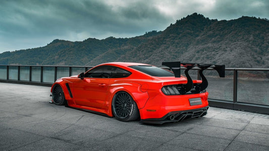 Ford Mustang Ecoboost V6 GT March1 Bullitt S550.1 S550.2 2015-2023 (note: dual exhaust tips) with Aftermarket Parts - "STORM" Rear Diffuser Carbon Fiber / FRP from Robot Craftsman
