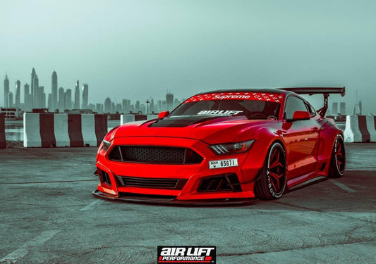 Ford Mustang Ecoboost V6 GT March1 Bullitt S550.1 S550.2 2015 2016 2017 2018 2019 2020 2021 2022 2023 with Aftermarket Parts - STORM Front Bumper Canards Carbon Fiber/FRP from Robot Craftsman