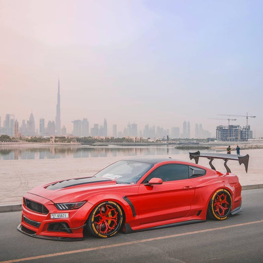 Ford Mustang Ecoboost V6 GT March1 Bullitt S550.1 S550.2 2015 2016 2017 2018 2019 2020 2021 2022 2023 with Aftermarket Parts - STORM Front Bumper Canards Carbon Fiber/FRP from Robot Craftsman