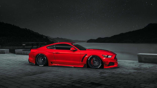 Ford Mustang Ecoboost V6 GT S550.1 2015 2016 2017 & Mustang Ecoboost V6 GT March1 Bullitt S550.2 2018 2019 2020 2021 2022 2023 with Aftermarket Parts - "STORM" Widebody Fender Flares Wheel Arches & Side Skirts Carbon Fiber / FRP from Robot Craftsman