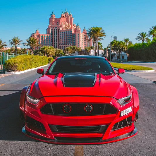 Ford Mustang Ecoboost V6 GT S550.1 2015 2016 2017 & Mustang Ecoboost V6 GT March1 Bullitt S550.2 2018 2019 2020 2021 2022 2023 with Aftermarket Parts - "STORM" Widebody Fender Flares Wheel Arches & Side Skirts Carbon Fiber / FRP from Robot Craftsman