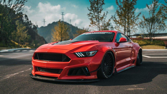Ford Mustang Ecoboost V6 GT S550.1 2015 2016 2017 & Mustang Ecoboost V6 GT March1 Bullitt S550.2 2018 2019 2020 2021 2022 2023 with Aftermarket Parts - "STORM" Widebody Fender Flares Wheel Arches & Side Skirts Carbon Fiber / FRP from Robot Craftsman