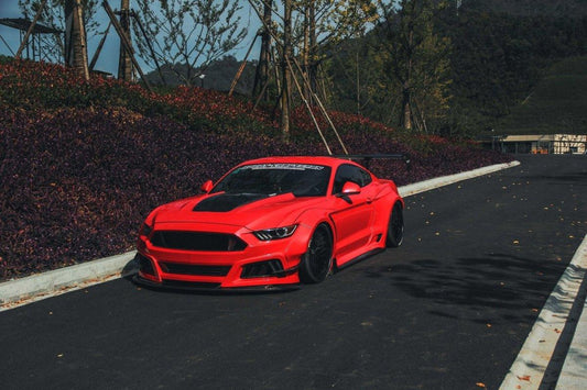 Ford Mustang Ecoboost V6 GT S550.1 2015 2016 2017 & Mustang Ecoboost V6 GT March1 Bullitt S550.2 2018 2019 2020 2021 2022 2023 with Aftermarket Parts - "STORM" Widebody Fender Flares Wheel Arches & Side Skirts Carbon Fiber / FRP from Robot Craftsman
