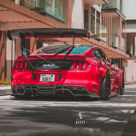 Ford Mustang Ecoboost V6 GT S550.1 2015 2016 2017 & Mustang Ecoboost V6 GT March1 Bullitt S550.2 2018 2019 2020 2021 2022 2023 with Aftermarket Parts - "STORM" Widebody Fender Flares Wheel Arches & Side Skirts Carbon Fiber / FRP from Robot Craftsman